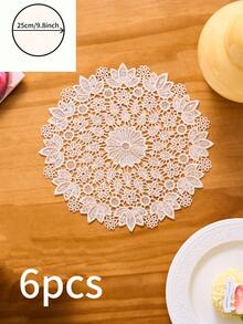 1/2/4/6pcs Ditsy Floral Embroidered Solid Color Round Placemats, Bohemian Style Kitchen Decor, Dining Table Mats, Coasters For Cups/Bowls/Plates, Non-Slip, Suitable For Holidays, Parties, Birthdays, Weddings, Dinners, Offices, Coffee Tables, Home Decor, All Seasons - Champagne - View 14