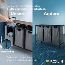 Roxlin Wäschekorb mit 3 Fächern – Wäschesammler mit Deckel & Ablage – Wäsche Sortierer aus Metall – Schmutzwäsche Organizer für Bad, Schlafzimmer, Waschküche - Schwarz - Übersicht 11