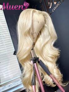 34 Inch 200% Density 613# Blonde13x4 HD Transparent Lace Frontal Human Blended Hair Wig Body Wave Blended Hair Pre Plucked Nature Hairline And Pre-Bleached Invisible Knots With Baby Hair Cosplay Wigs Suitable For Halloween Or Parties - S/613 - View 2