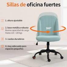 HOMEMAKE FURNITURE Silla de Oficina Ergonómica Silla Tapizada para Oficina en el Hogar con Respaldo Alto Silla de Trabajo Giratoria Ajustable de Sarga Brazos para Sala de Estar Maquillaje Estudio - Verde - Ver 6