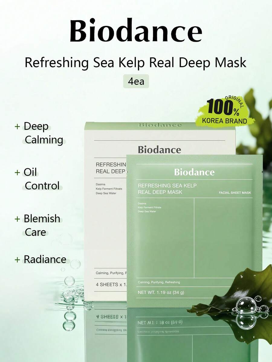 Biodance Fresh 海藻真萃舒緩保濕凝膠面膜，鎮靜冷卻面膜，可減輕泛紅與刺激，適合敏感肌，韓美，4片/組，34g/1.2oz