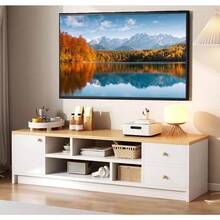 RWDSDWT Mueble para TV Blanco 140CM Mesa para TV Apta para Televisores de 50 Pulgadas o Menos Centro de Entretenimiento con Estantes Abiertos y Cajones 140 * 30 * 40CM - Blanco - Ver 1