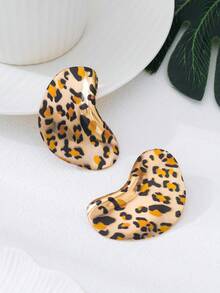 1对不对称豹纹耳环，女士礼物 - 金黃色 - 查看 4