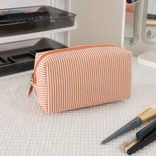 大容量拉链化妆包，泡泡雪纺刺绣条纹洗漱包，旅行化妆品收纳包，沙滩必备，女士美容学习用品 - 彩色 - 查看 14