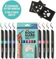 BIC BodyMark Temporary Tattoo Marker With Cosmetic Quality And Skin Safety, 8-Count In Assorted Colors - ColorB - View 1