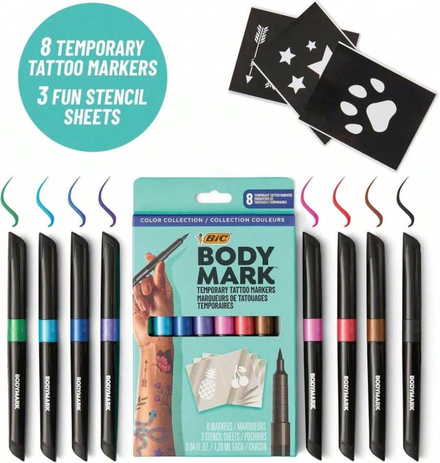 BIC BodyMark Temporary Tattoo Marker With Cosmetic Quality And Skin Safety, 8-Count In Assorted Colors - ColorB - View 1