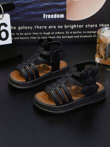 1 Pair Baby Girls' Roman Princess Style Sandals, Toddler Girls' High-Top Princess Sandals, Fashionable, Soft-Soled, Cute, Versatile, Rabbit Design, Suitable For Hiking, Roman Sandals, Summer - Black - View 5