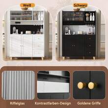 Hochschrank Mit Steckdosen Und Lochbrett, Barschrank Mit Weinglashaltern Und Stauraum, Küchen-Buffetschrank Mit Schubladen, Ideal Für Küche Und Esszimmer (Schwarz) - Black - View 2