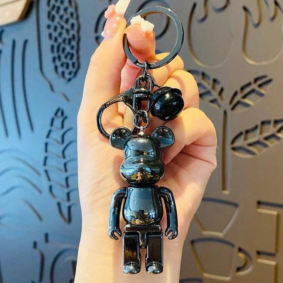 High Quality Black White Bear Brick Action Figures Block Bear PVC DIY Keychain Keyring Pendant Paint Doll Mini Brick Figure Toys - 銀色 - 查看 1