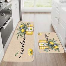 Modern Kitchen Mat With Lemon Flower Pattern | Soft And Comfortable Lightweight Polyester Fleece, Suitable For Bedroom, Living Room, Dining Area, Bathroom, Laundry Room, Doorway, And Kitchen Deco - Multicolor - View 2