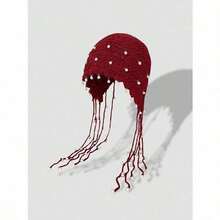 1pc Women's Handmade Crochet Hollow Out Beanie Hat, Lightweight Knitted Tassel Decor Cap, Fashion Headwear For Summer Sun Protection, Boho Style, Suitable For Mother And Daughter, Women Vacation, Halloween - 彩色 - 查看 14