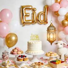 Gold Glitter Eid Mubarak Cake Topper Set | Moon Mosque Star Design Cake Decorations For Ramadan Islamic Festival Eid Al-Fitr Eid Al-Adha Muslim Party Supplies - Gold - View 4