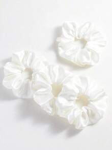 1pc/12pcs Women's Solid Color Satin Silk Hair Scrunchies Set, Soft Satin Elastic Hair Ties, Non-Damaging, Suitable For High Ponytail & Casual Wear Hairbands Head Accessories Elastic Band - White - 查看 4