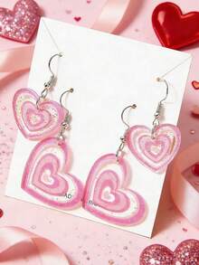 زوج من الأقراط الاكريليك بشكل قلب مناسبة للاستخدام اليومي للنساء في عيد الحب - روز أحمر - مشاهدة 6