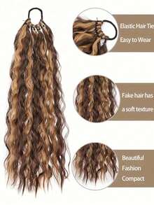 24英寸黑色、棕色和浅棕色多色波浪马尾假发接发，带松紧带，波浪柔和，外观自然，易于佩戴，瞬间增加头发长度和蓬松度，适合女性日常佩戴、节日派对、音乐节和其他场合。 - 彩色 - 查看 6