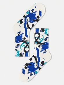 1/3 paire Chaussettes d'équipage en coton peigné décontractées unisexes pour couple, motif ligne de graffiti couleur contrastée et art abstrait. Convient pour les voyages, la maison, le bureau, les cadeaux de fête - Multicolore - Voir 17