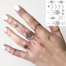 1 ورقة وشم مؤقت بتصميم قلادة هانا Y2K للنساء والرجال والبالغين على اليدين والأصابع والقدم والرقبة والترقوة والخصر والساقين والكتف والكاحل والساعد والساق والذراع، وشم شبه دائم مقاوم للماء وطويل الأمد وواقعي - الأسود - مشاهدة 8