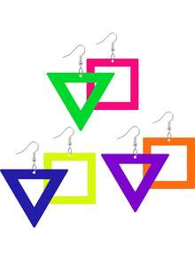 80s 90s Neon Earrings For Women Retro Pendant Acrylic Drop Dangle For 80's Outfit Glow Party Accessories - Multicolor - View 1