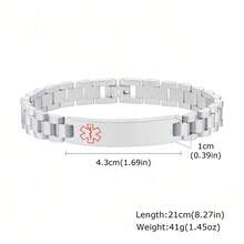 1pc Personalized Minimalist Laser Engraved Medical Symbol Text Stainless Steel Bracelet For Men, Father, Mother Gift - Multicolor - View 9