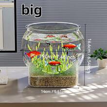 1pc Sturdy Transparent Round Fish Tank, Unbreakable & Anti-Tipping Desktop Aquarium Suitable For Turtles And Small Fish, Natural Stone Design, Multifunctional Indoor/Outdoor Decorative Fish Tank