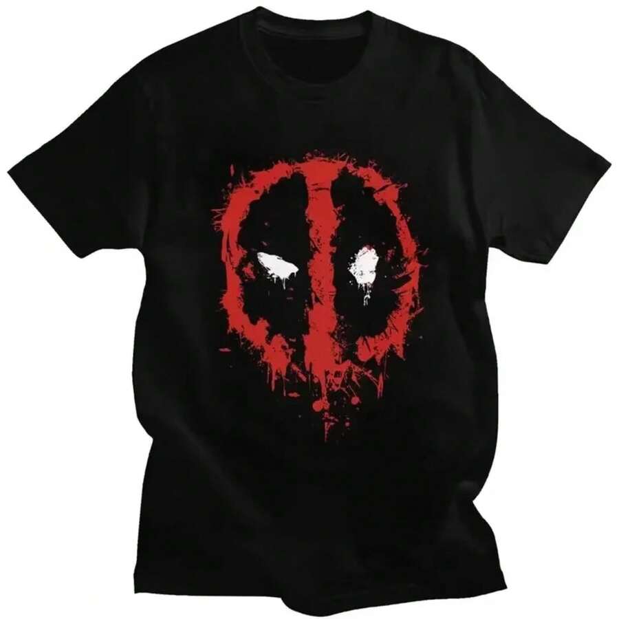 Genuine Authorized Kawaii Deadpool Splatter Men's Short Sleeve Casual T-Shirt Cotton Slim Fit T-Shirt Merch Hale - 黑色 - 查看 1
