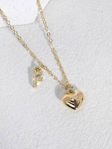 1 chiếc mặt dây chuyền hình trái tim cao cấp, sáng bóng, thanh lịch, tối giản, bằng đồng, đính đá Zirconia siêu nhỏ, 26 chữ cái, kiểu dáng ngọt ngào, phù hợp để đeo hàng ngày, làm quà tặng ngày Valentine cho gia đình và bạn bè. - vòng cổ chữ cái hình trái tim - Xem 5