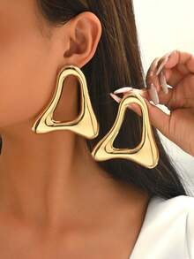 1 Pair Unique Asymmetrical Triangle Dangle Earrings, Suitable For Women's Daily Wear - Gold - View 1