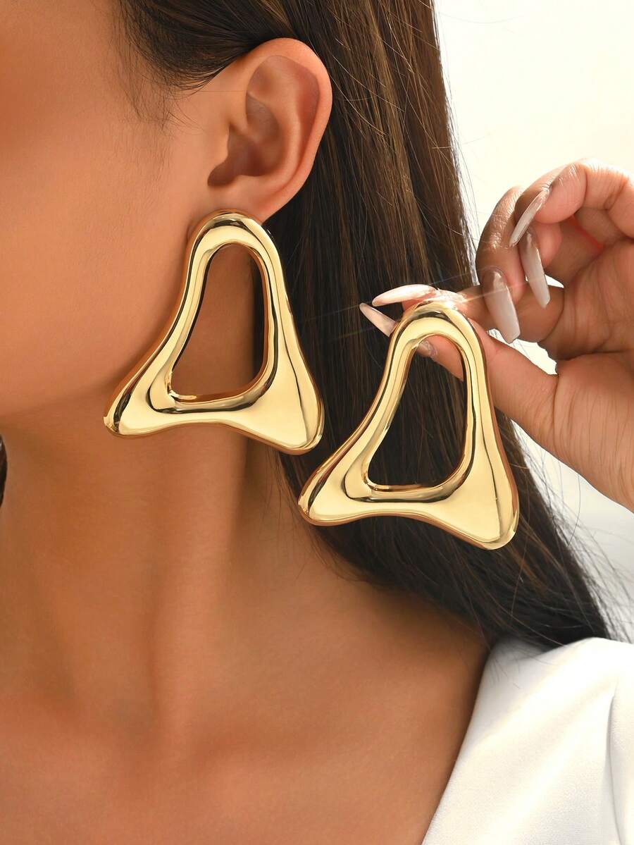1 Pair Unique Asymmetrical Triangle Dangle Earrings, Suitable For Women's Daily Wear - Gold - View 1