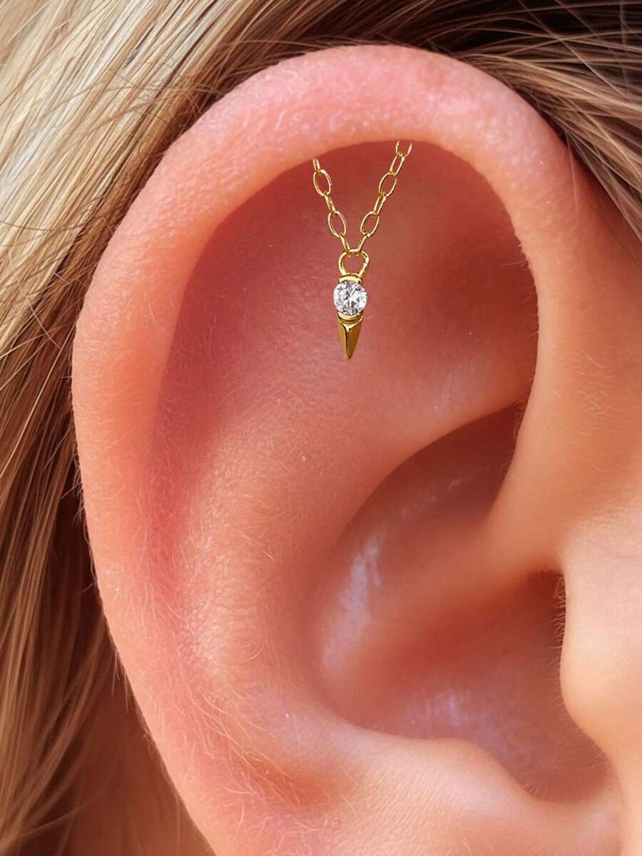 EleRunis 1PC 925 Sterling Silver Tassel Thread Flat Back Cartilage Helix Piercing Jewelry For Women Daily Wear Wedding Party Engagement Anniversary Valentine's Day - Gold - View 1