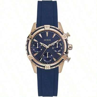 Guess Women's Quartz Watch, Stainless Steel Strap And Case, Waterproof Quartz Movement, Suitable For Daily Wear, Parties And Other Occasions. Features A Dark Blue Dial, Blue Strap, Three Sub-Dials Displaying Day, Hour, And Minute. Business Elegant Style, Fashionable And Classic, Suitable For Everyday Wear, And A Perfect Gift For Girlfriends And Mothers. Model: W0562L3