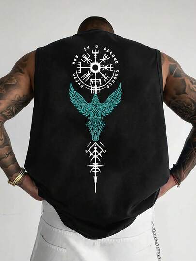 Camiseta de tirantes de verano para hombre con estampado gráfico misterioso y de moda