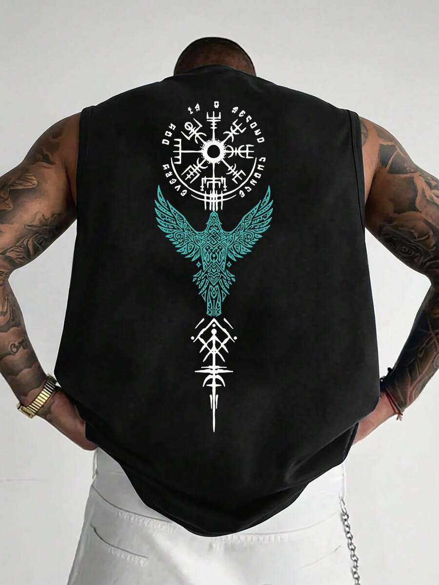 Men's Summer Casual Fashionable Mysterious Graphic Print Tank Top - Black - View 1