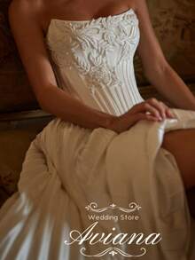 Elegant Sexy Off Shoulder Corset Pleat A Line Satin Formal Wedding Dress,Registry Office Dresses Bridal Gown,Evening Party Dress Birthday Party Dress Country Wedding,Romantic Church Ceremony Wedding Dress,Suitable For Wedding,Dating,Party,Singles' Party,Vacation,Formal Occasions,Dinner Dress,Prom Dress,Homecoming Dess,Cocktail Party,Wedding Guest Dress,Graduation - trắng - Xem 3