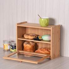 LIVINGANDHOME 2-Tier Countertop Bread Storage Box With Frontal Knob Transparent Display Window Moisture-Proof Kitchen Organiser - Natural 40cm W X 17cm D X 31cm H - View 3