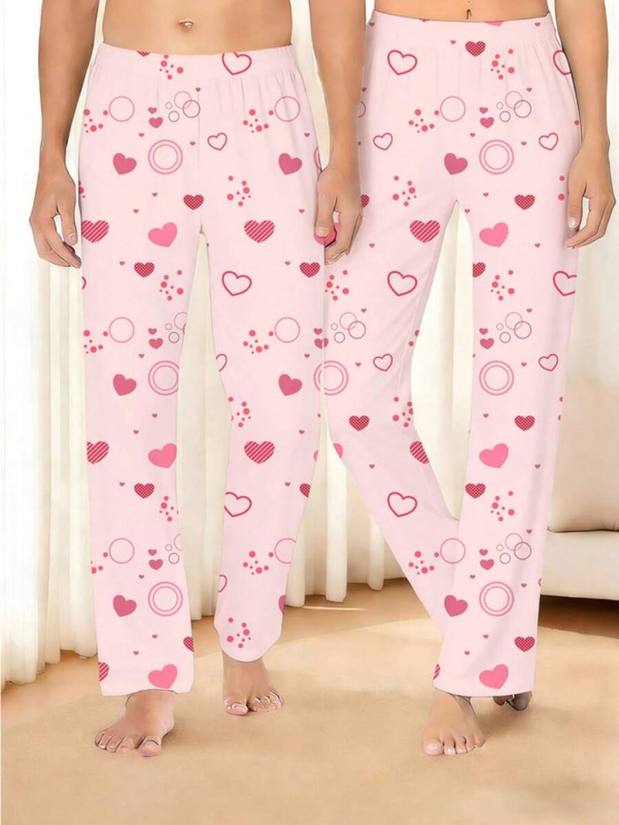Couples Pajama Pants Matching Sets Holiday Pj Pants Cute Soft Pajama Pant Without Pockets Lounge Men/Women Romantic Valentine's Day Couple Style Loungewear  Trousers - 女性 - 查看 1
