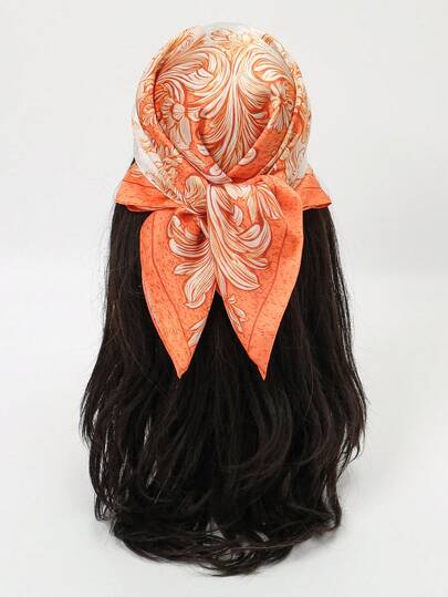 1pc Women's Elegant Comfortable Vintage Print Satin Scarf, Bohemian Retro Casual Style, Can Be Used As Scarf/Bandana
