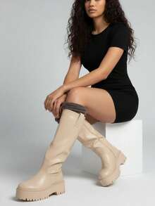 SERGIO TODZI Giày bốt cao đến đầu gối đế tròn có khóa kéo bên hông - Màu be - Xem 1