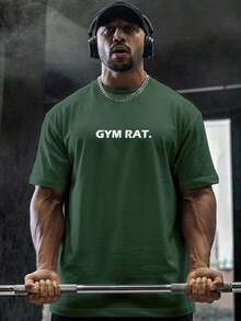 Oversized T-Shirt For Gym Streetwear, Trenbolone Print, GYM RAT, Premium Fabric, Comfort, Adam's Hand Design, High Quality, Workout, Running, Juice - 軍綠色 - 查看 3