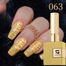 16毫升香槟金闪粉凝胶指甲油，闪耀全息亮片，适合圣诞节、新年派对、迪斯科美甲，可卸除UV/LED凝胶指甲油，高光泽美甲 - 金色 - 查看 3