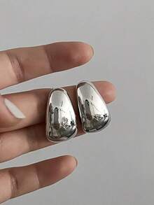 一对优雅几何金属耳钉，简约设计，适合女性日常、通勤、度假、派对佩戴 - 銀色 - 查看 6