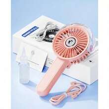 Ventilador portátil personal de mano plegable de 180 grados con spray de niebla, 3 velocidades, tanque de agua 30 ml, recargable por USB, ideal para viajes o uso diario - Rosa - Ver 5