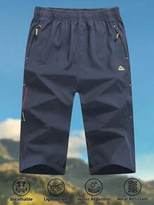Men's Summer Quick-Dry Capri Pants 3/4 Length Jogging Pants Outdoor Lightweight Sportswear With 3 Zipper Pockets - Navy Blue - View 1