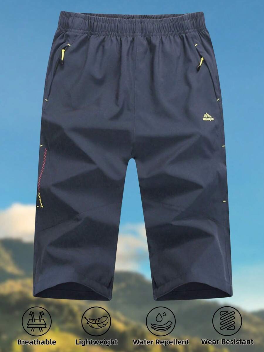 Men's Summer Quick-Dry Capri Pants 3/4 Length Jogging Pants Outdoor Lightweight Sportswear With 3 Zipper Pockets - Navy Blue - View 1