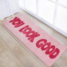 1pc Pink Rose Contrast Color "YOU LOOK GOOD" Doormat, Sweet Pink Rose Contrast With Inspiring English Phrase, Creates Energetic And Girly Atmosphere, Suitable For Bathroom, Bedroom Bedside And Other Scenes, Bathroom Mat, Bath Rug, Door Mat, Small Rug, Carpet, Doormat, Home Decor, Area Rug, Outdoor Mat, Area Carpet, Bedroom Carpet, Machine Washable Rug - Multicolor - View 2