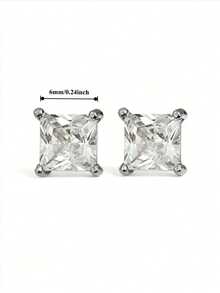 1 Đôi khuyên tai nam có nam châm, mạ bạch kim, đính đá Cubic Zirconia, kiểu kẹp không cần xỏ lỗ. - Bạc - Xem 7
