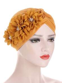 1pc Women's Headscarf Hat, Pleated Watermelon Hat With Three-Flower Fashion Turban Headscarf Hat Hair Sleep Cap - Color - View 16