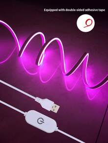 USB 柔性觸控調光 LED 霓虹燈條 1m/2m/3m/4m/5m 可調亮度 5V 環境照明燈條，適用於直播、化妝鏡、浴室梳妝鏡、臥室家居裝飾氛圍燈 - 紫色 - 查看 10