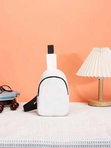 1PC Girl Boy Nylon Zipper Close Cute Crown Letter Pattern Chest Bag, Suitable For Everyday Use - White - View 7