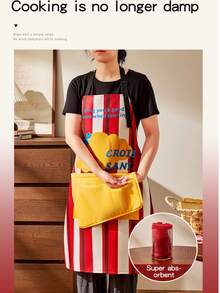 1pc Waterproof And Oil-Proof Bib Apron With Towel Pocket, Suitable For Cooking And Baking, Household Cleaning, Hair Salon And Nail Salon, Durable And Fashionable Waterproof Kitchen Apron - Yellow - View 4