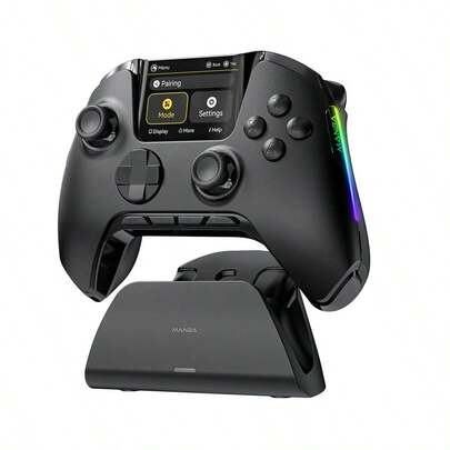 One Interactive Screen Wireless Gaming Controller For PC Switch Switch 2 IOS Android,Gamepad With Hall Effect Stick Amp Trigger,RGB Lighting,Remappable Buttons,1800mAh With Charging DockBlack
